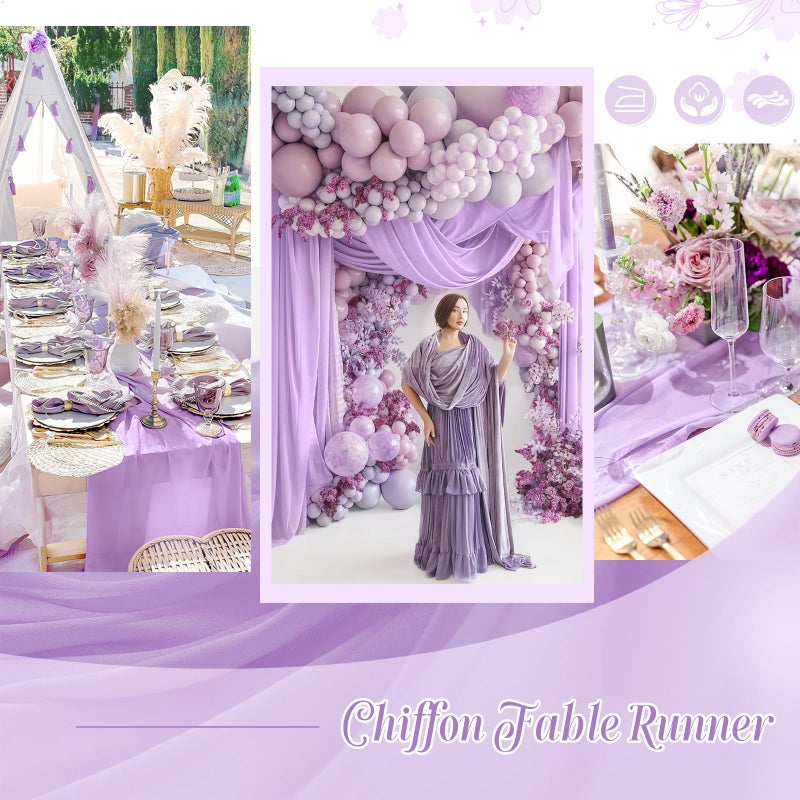 QueenDream 5 Pieces 10Ft Wedding Table Runner Light Purple Chiffon Table Runners Sheer Wedding Arch Overlay Fabric for Birthday Bridal Party Decorations - Image 5